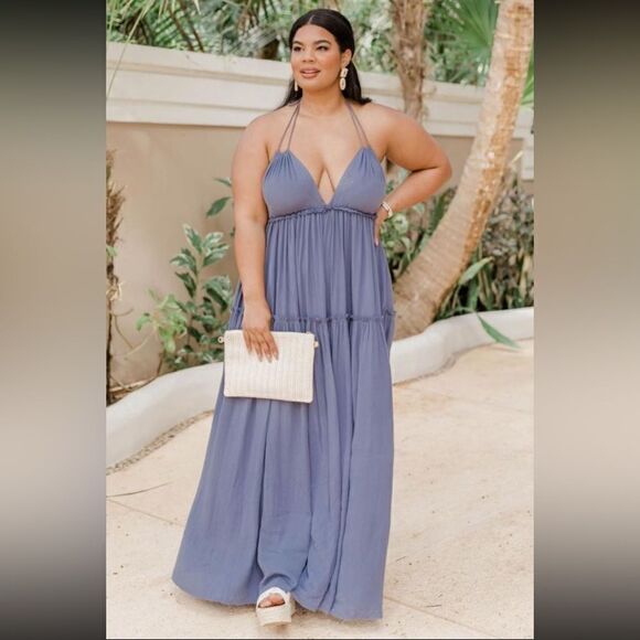 2XL Daybreak Skyline Halter Maxi Pink Lily Dress - Picture 1 of 10